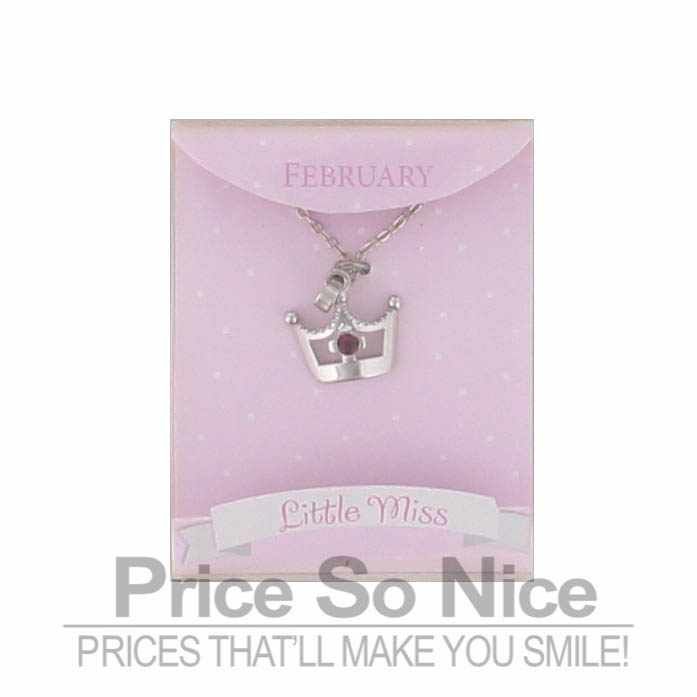 Little Miss February Crown Birthstone Necklace