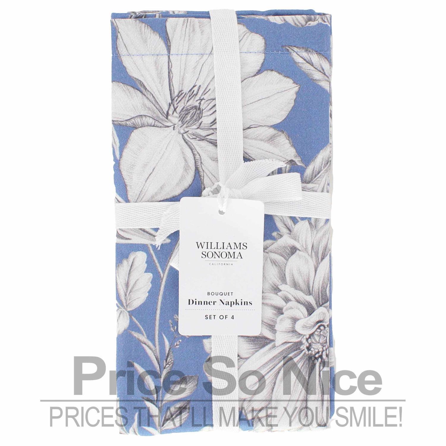 Williams Sonoma Bouquet Spring Floral Blue Napkins, Set of 4 MSRP $50