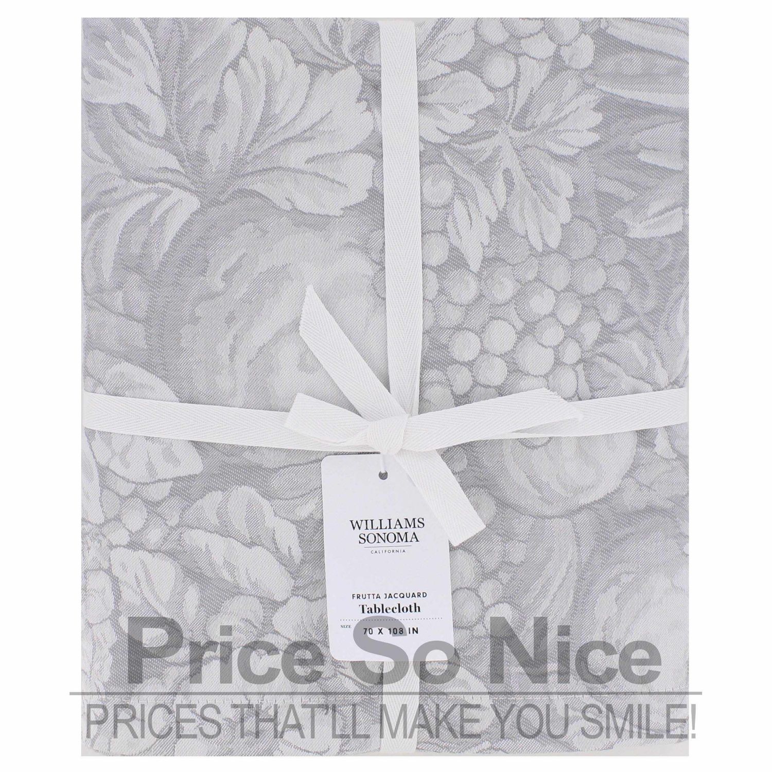 Williams Sonoma Frutta Jacquard Grey Tablecloth - 70 x 108 MSRP $190