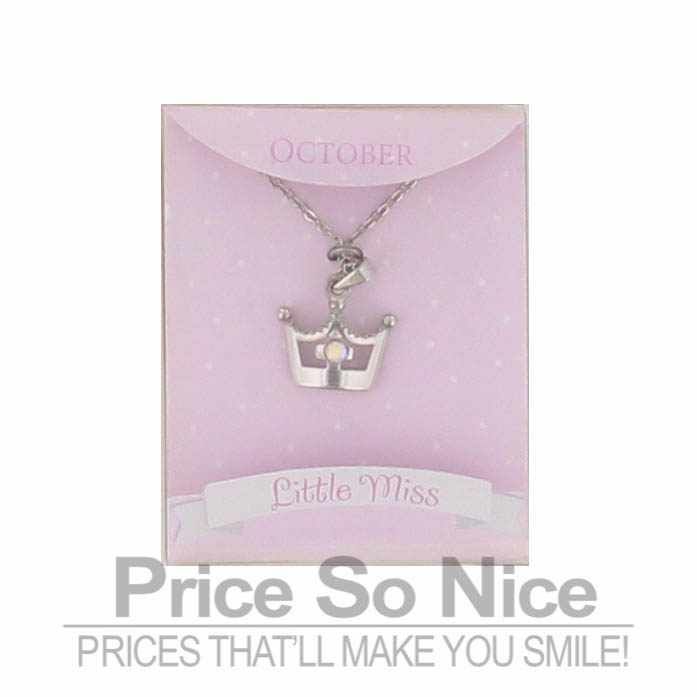 Little Miss October Crown Birthstone Necklace