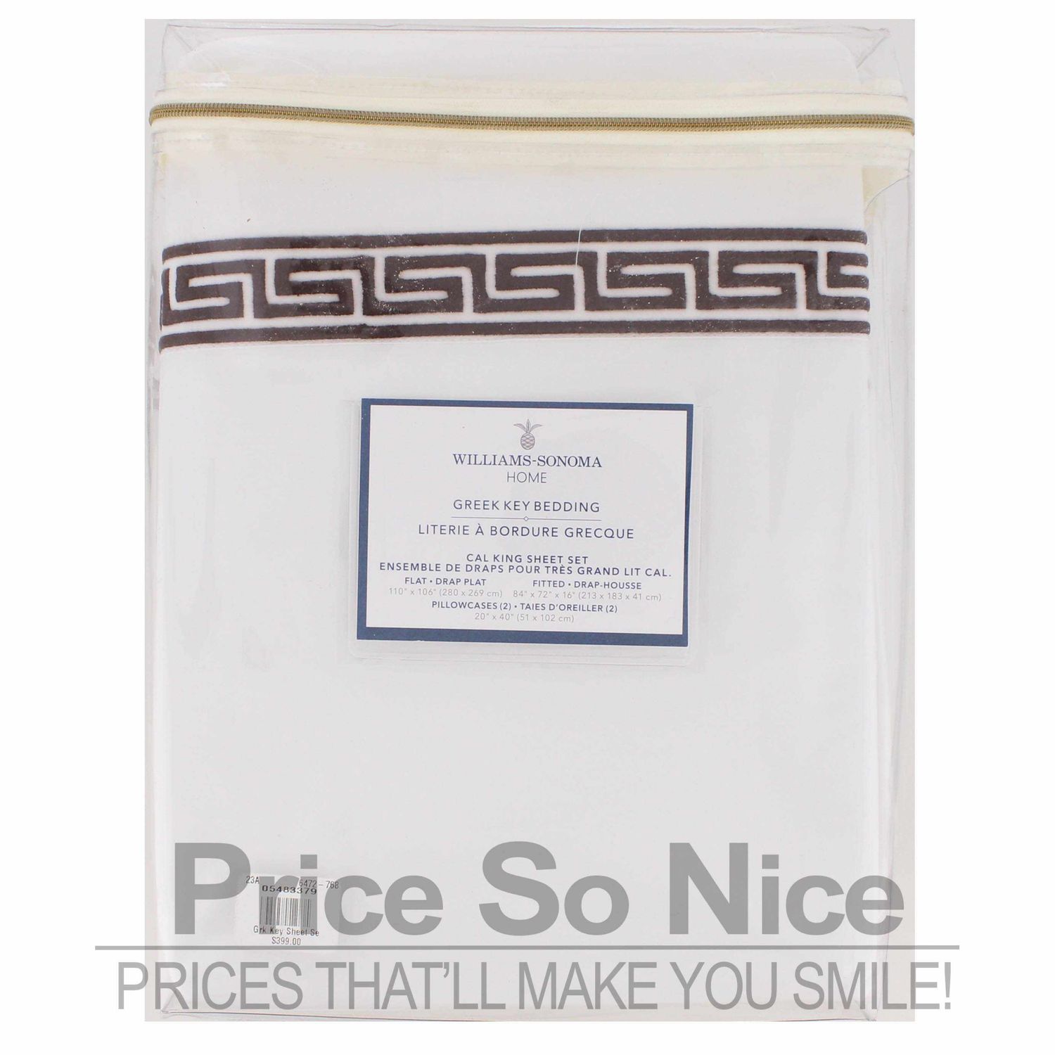 Williams Sonoma Greek Key Bedding Brown Cal King Sheet Set MSRP $399