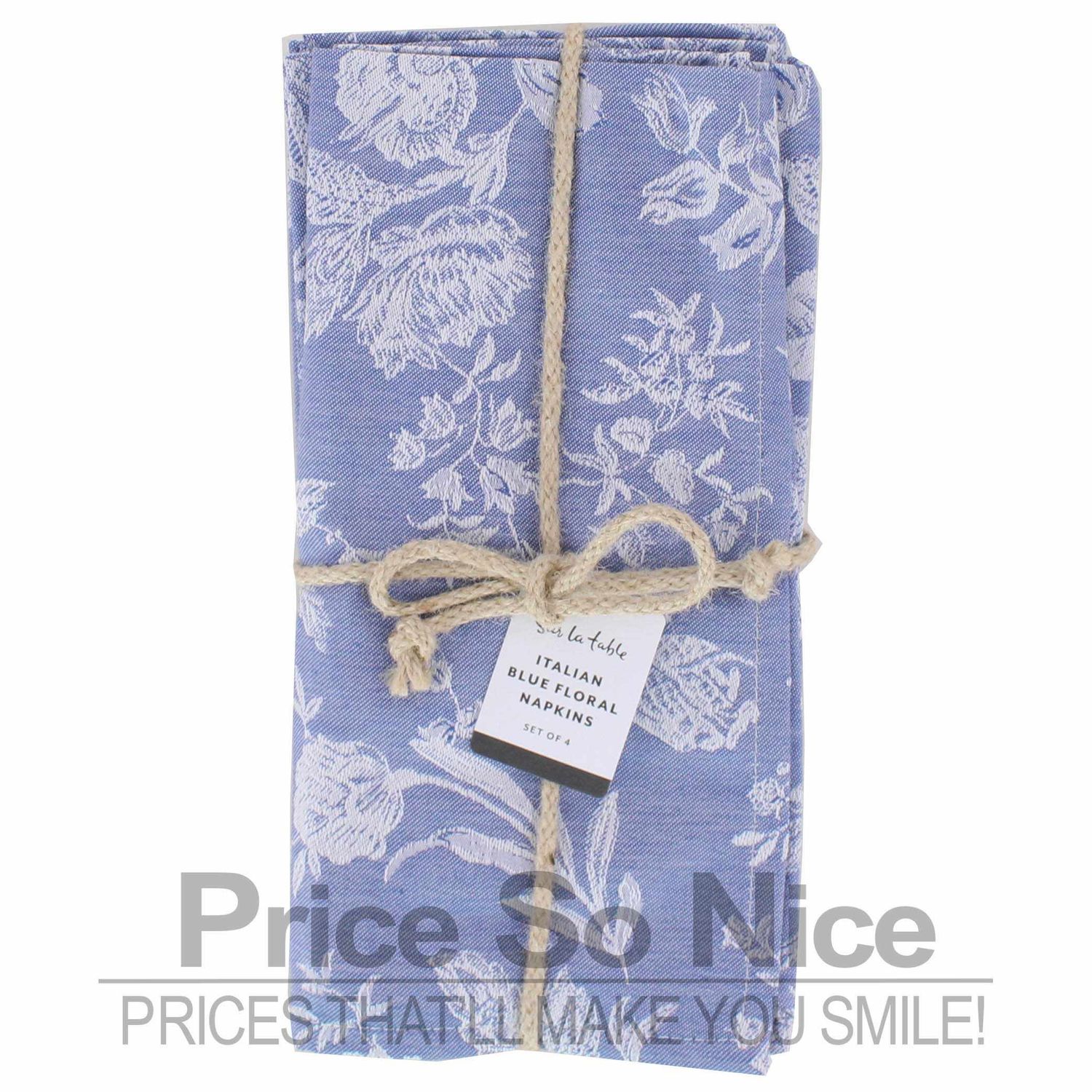Sur La Table Italian Blue Floral Napkins - 20 x 20, Set of 4 MSRP $50