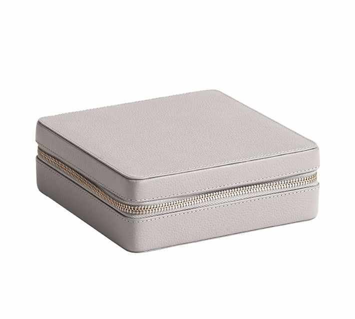 Pottery Barn Quinn Square Jewelry Binder Travel Box 7x7x2.75&quot; - Grey MSRP $99