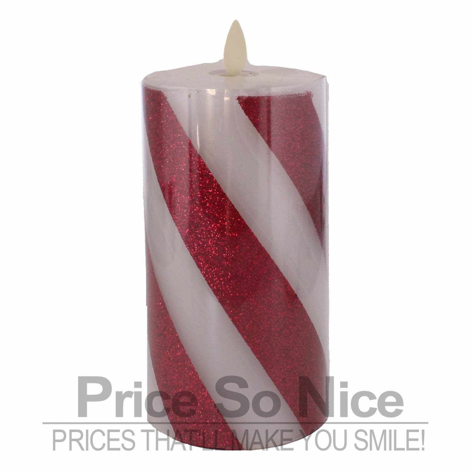 Pottery Barn Flickering Flameless Wax Pillar Candle - Candy Striped 3x6
