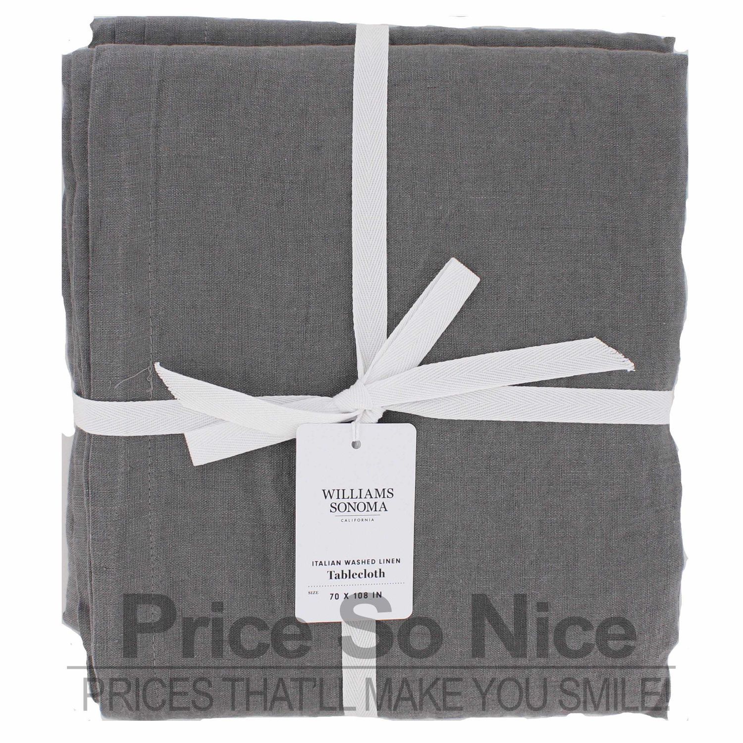 Williams Sonoma Italian Washed Linen Tablecloth, Charcoal,  70 x 108  MSRP $16