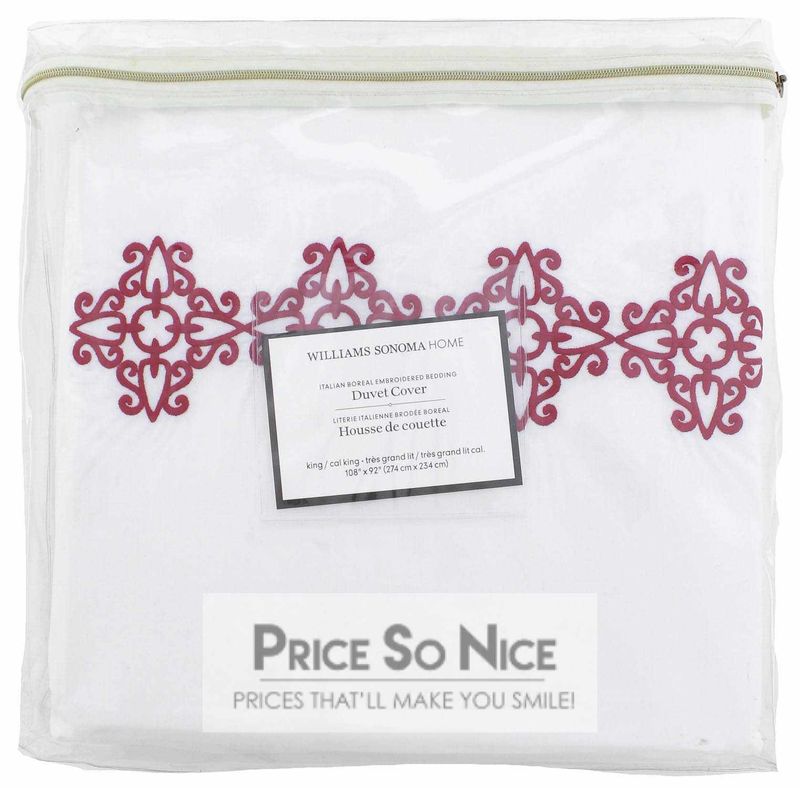 Williams Sonoma Home Boreal Embroidered Duvet Cover, King/Cal , Red MSRP $389