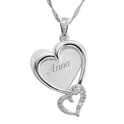Things Remembered Double Heart Pave Necklace