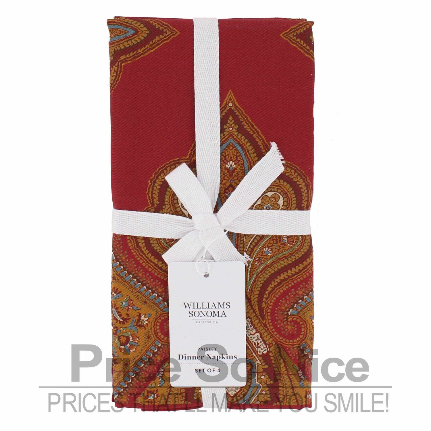 Williams Sonoma Paisley Rust Dinner Napkins, Set of 4, MSRP $55