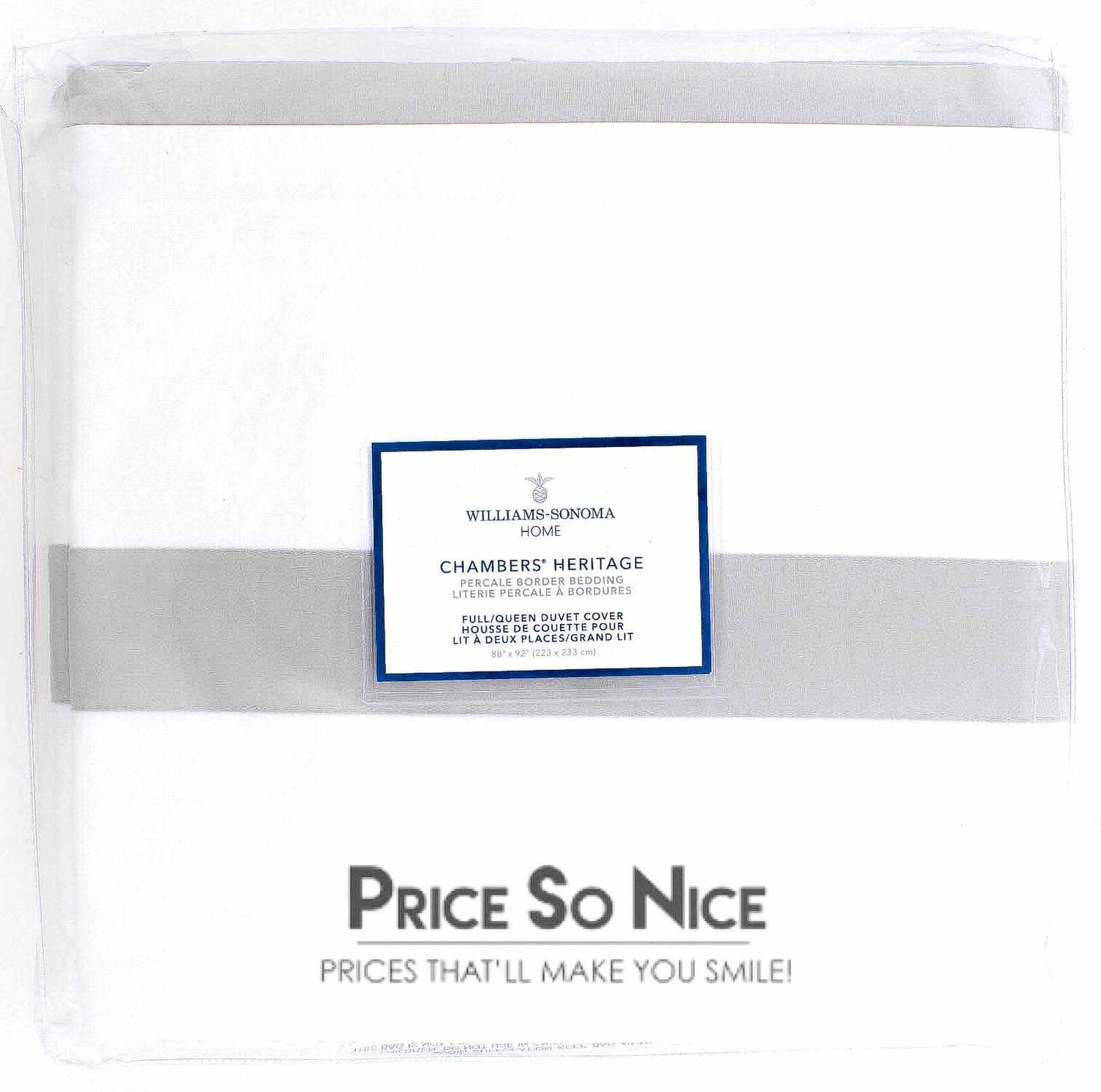 Williams Sonoma Chambers Heritage Grey Full/Queen Duvet Cover MSRP $349