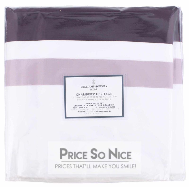 Williams Sonoma Chambers Heritage Two-tone Burgandy Queen Sheet Set MSRP $399
