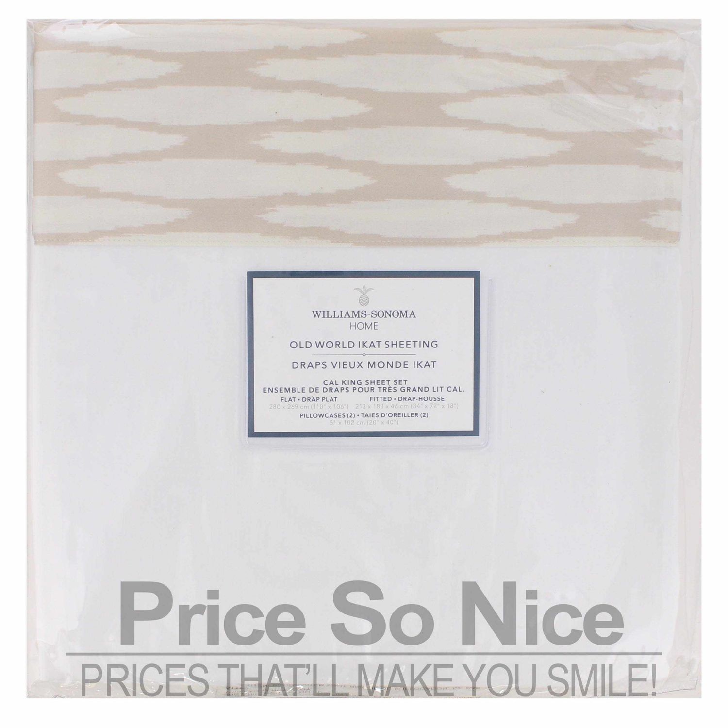 Williams Sonoma Home Old World Ikat Sheeting Cal King Sheet Set MSRP $349