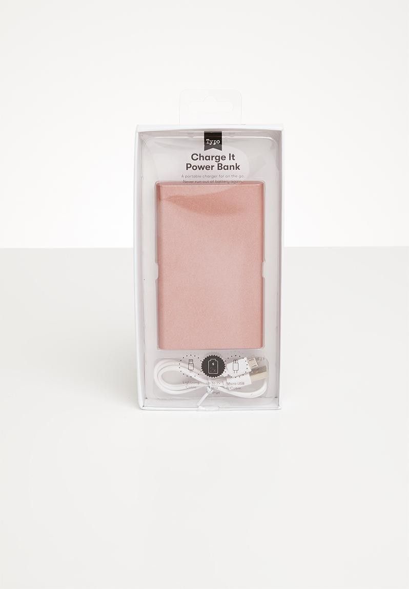 Typo Printed Charge It Power Bank, Rose Gold