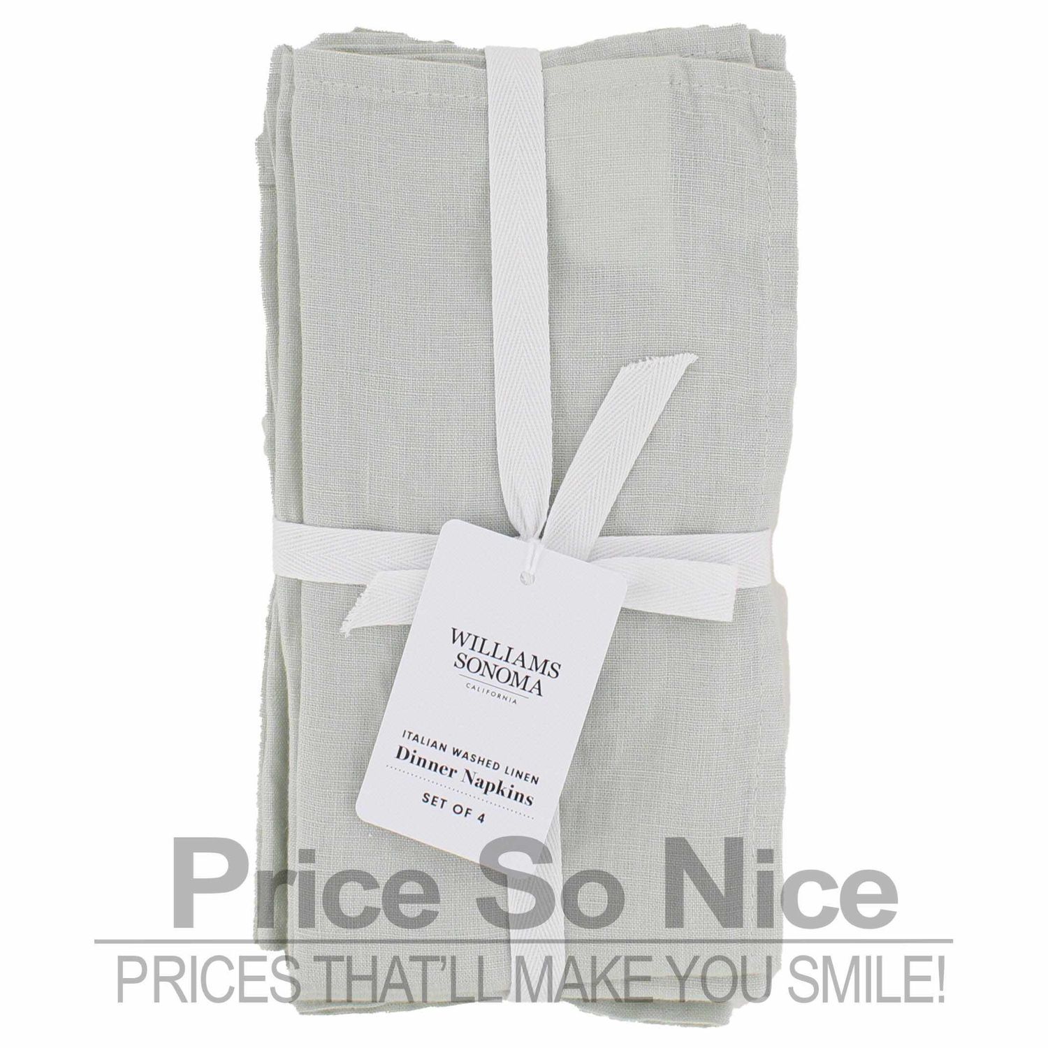 Williams Sonoma Italian Washed Linen Napkins Seafoam, Set of 4, MSRP $55