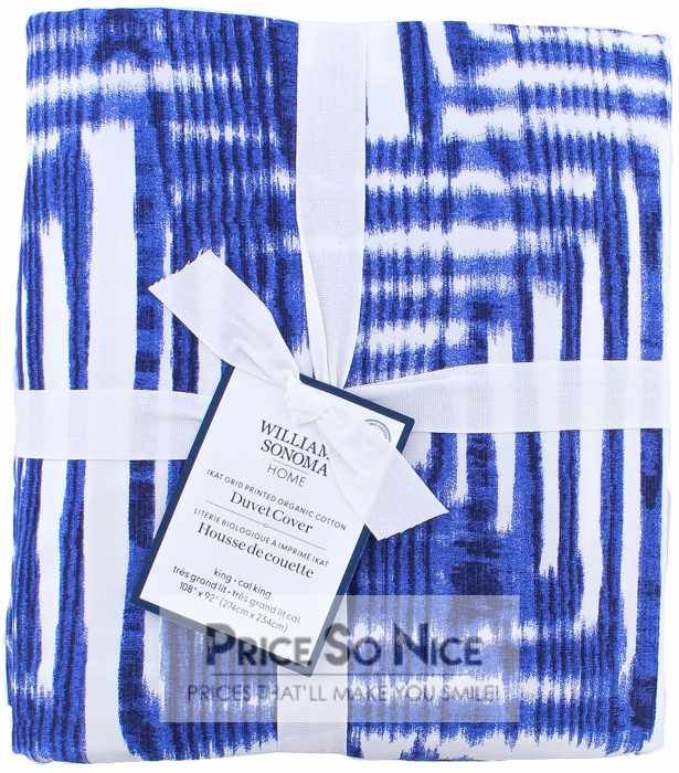 Williams Sonoma Ikat Grid King/Cal Kingn Blue/White Duvet MSRP $300