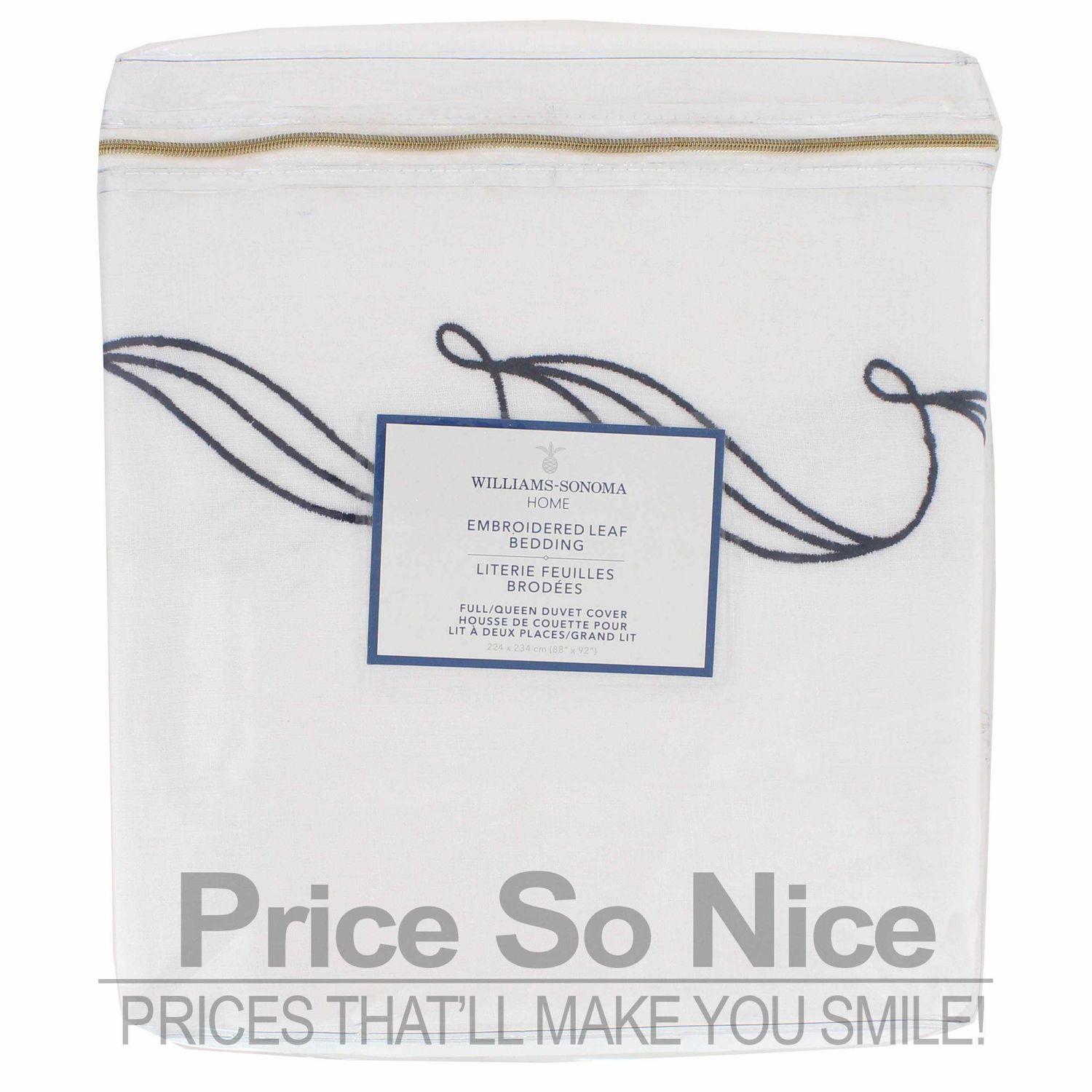 Williams Sonoma Home Embroidered Leaf Full/Queen Duvet Cover MSRP $360