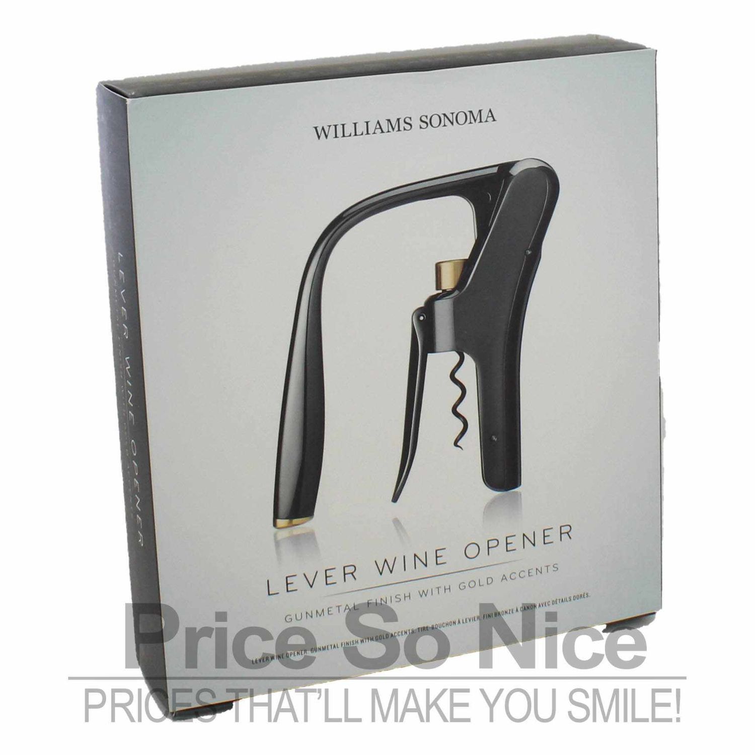 Williams Sonoma Wine Lever Wine Opener-Gunmetal Finish w/ Gold Accents MSRP $130