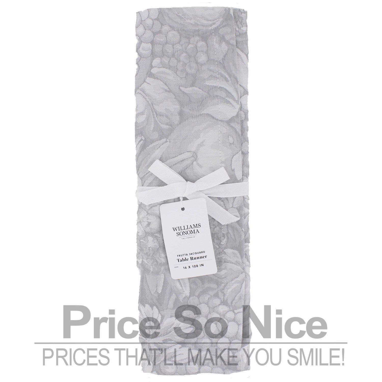 Williams Sonoma Frutta Jacquard Grey Table Runner - 16 x 108 MSRP $80