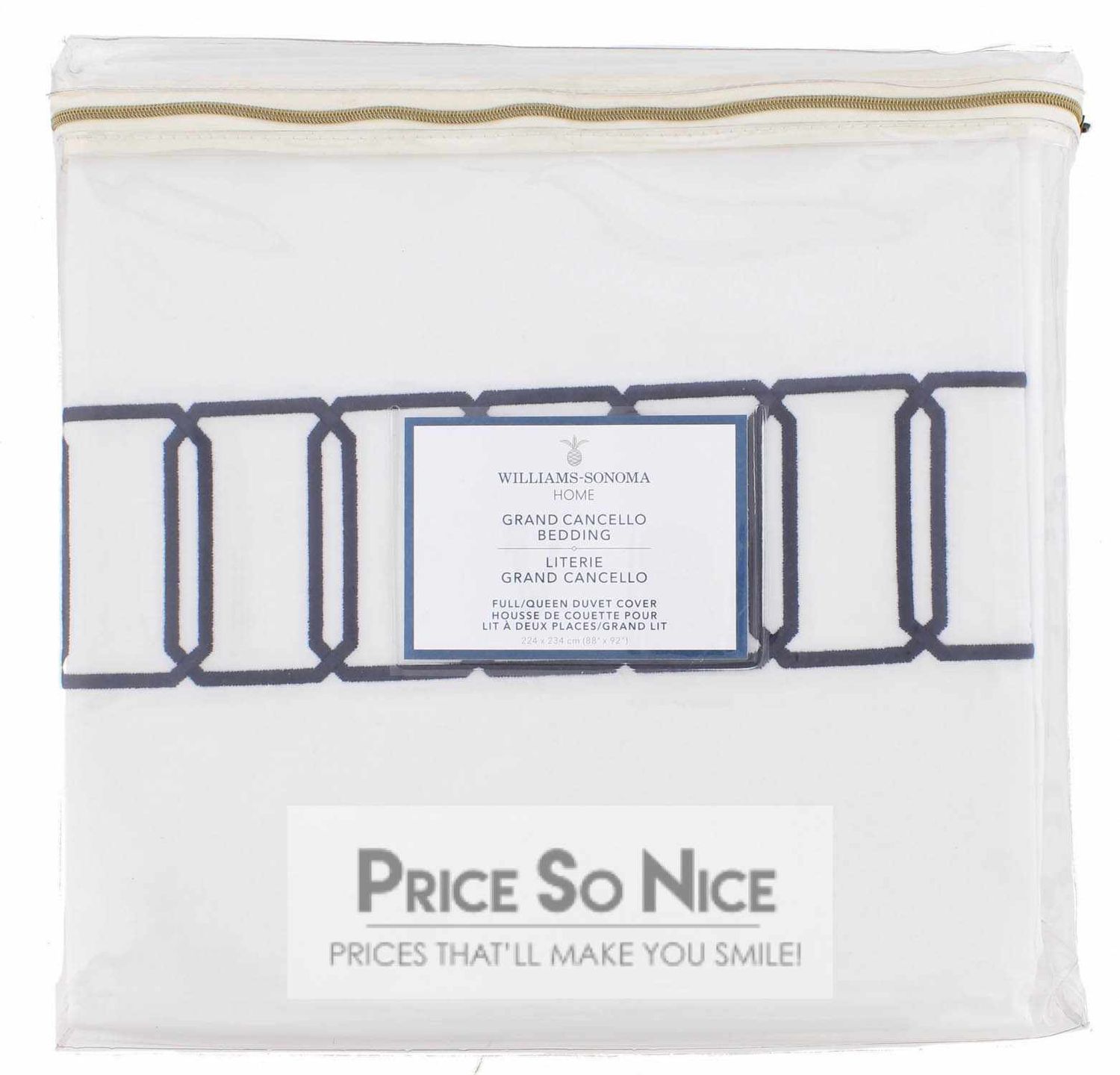 Williams Sonoma Grand Cancello Embroidered Navy Full/Queen Duvet Cover MSRP $350