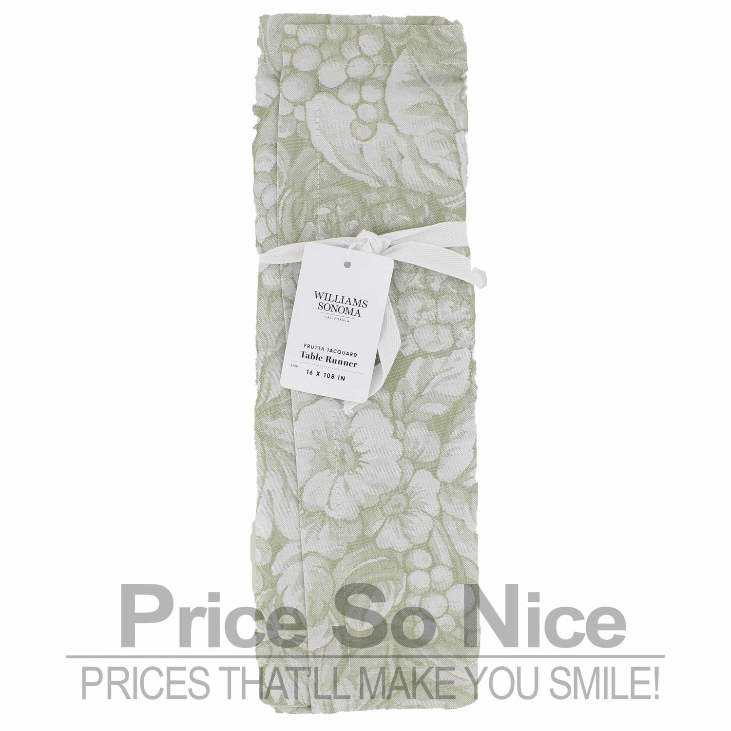 Williams Sonoma Frutta Jacquard Green Table Runner - 16 x 108 MSRP $80