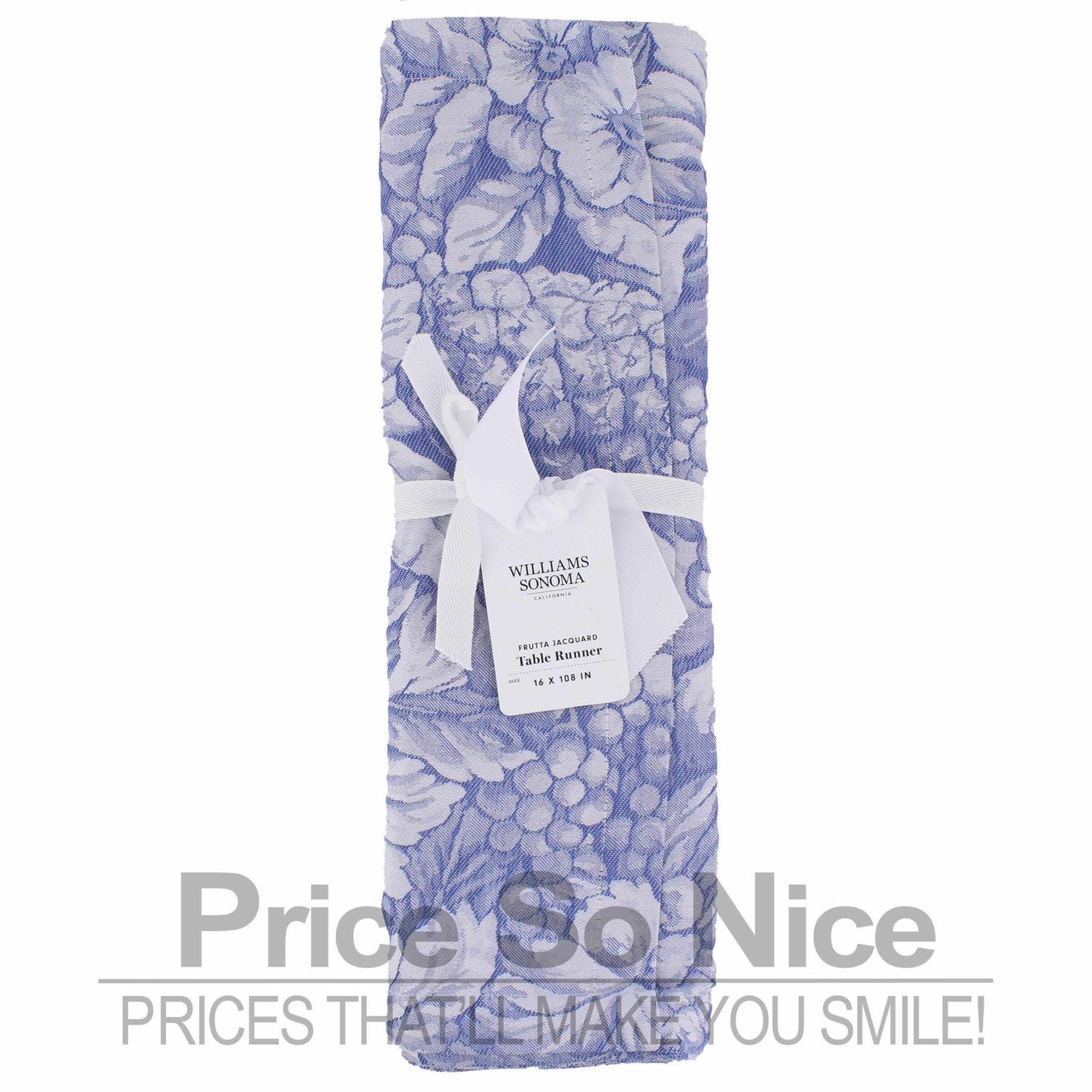 Williams Sonoma Frutta Jacquard Blue Table Runner - 16 x 108 MSRP $80