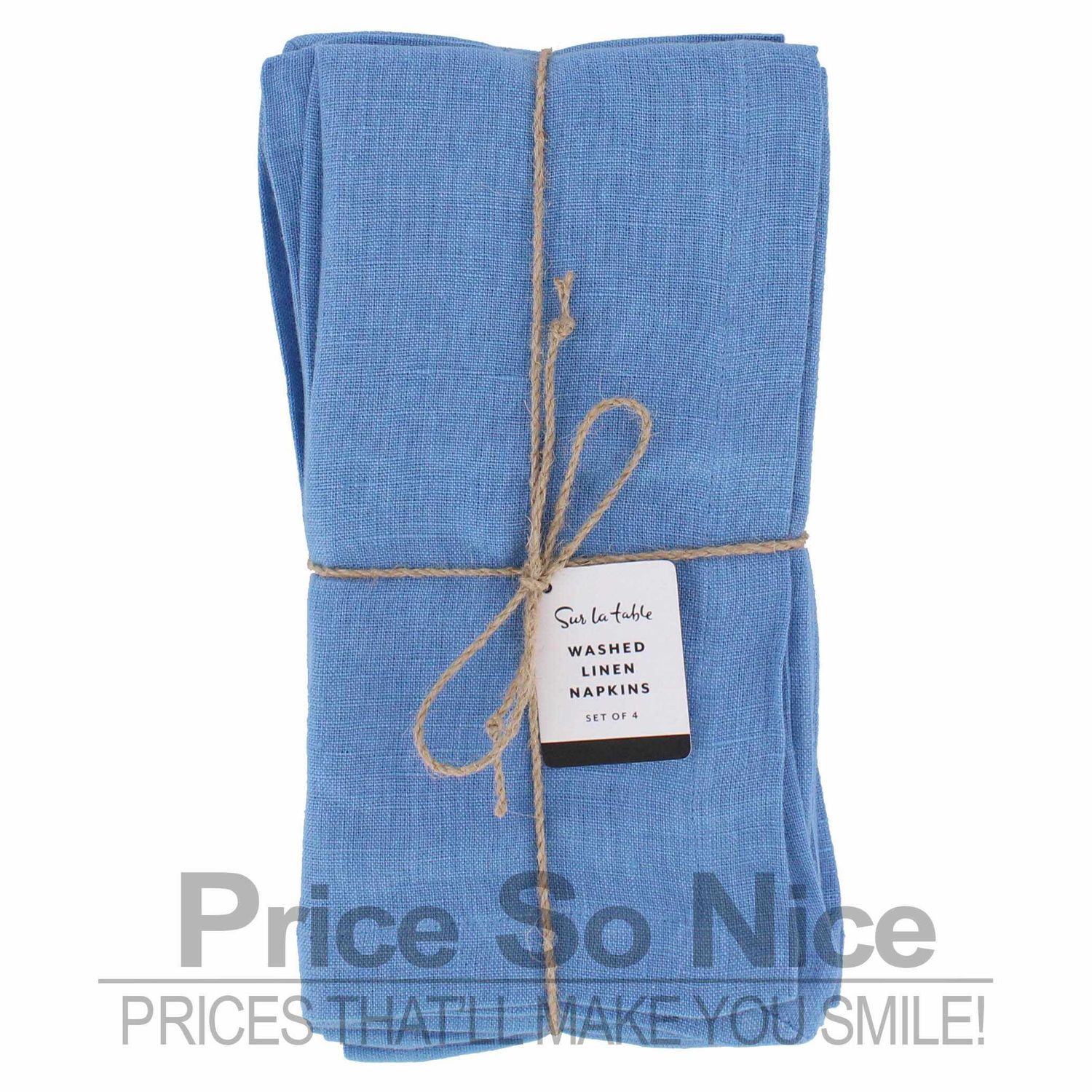 Sur La Table Washed Linen Napkins Sky Blue - 20 x 20, Set of 4 MSRP $50