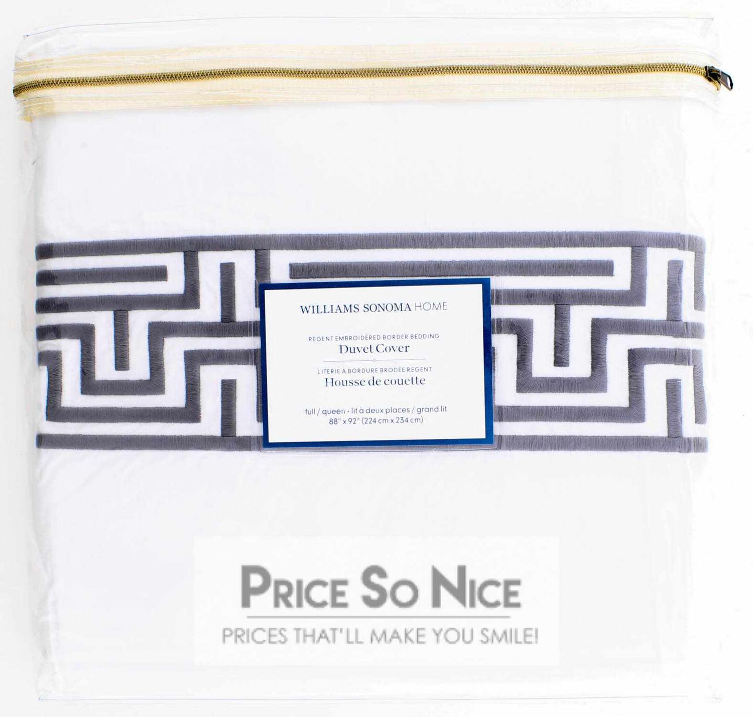 Williams Sonoma Home Regent Embroidered  Grey Border Full/Queen Duvet Cover MSRP