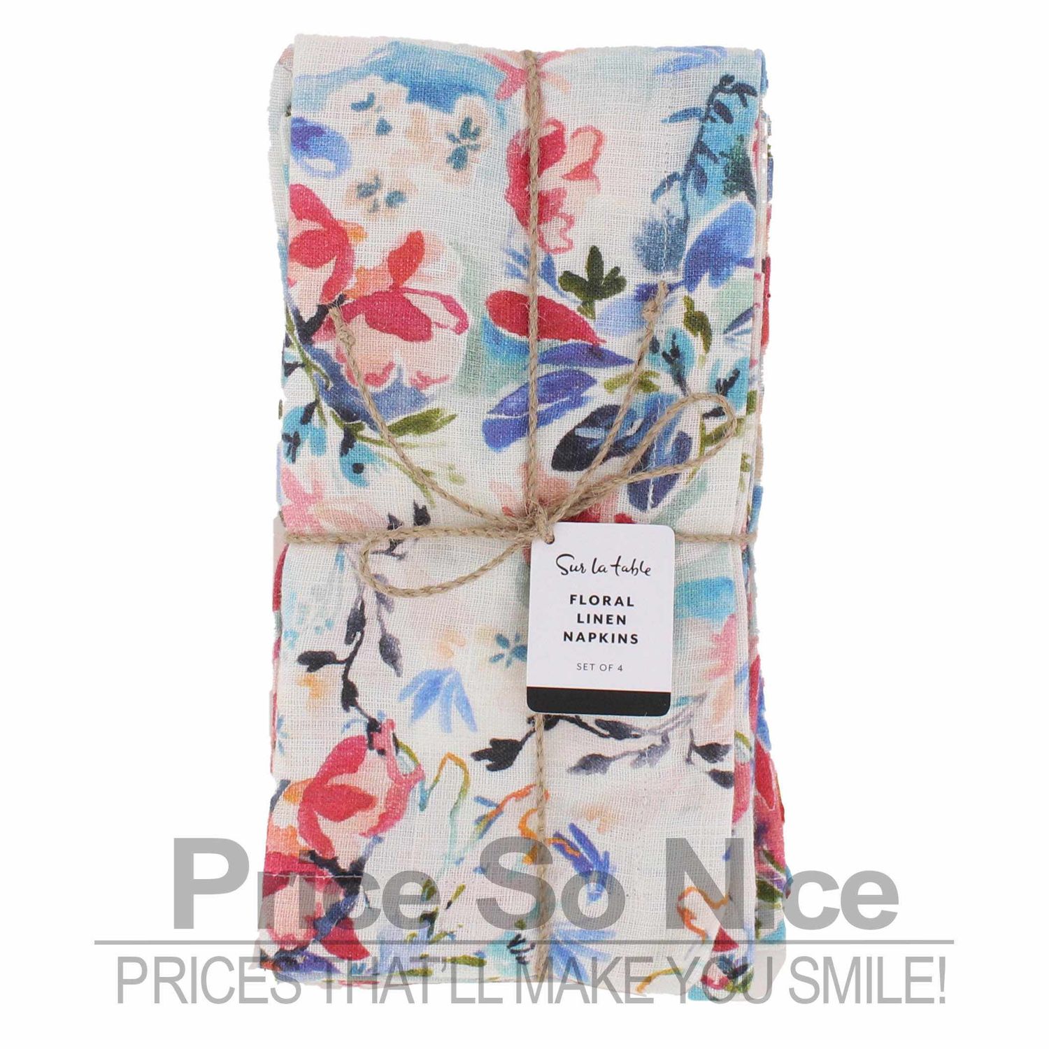 Sur La Table Floral Linen Napkins - 20 x 20, Set of 4 MSRP $55