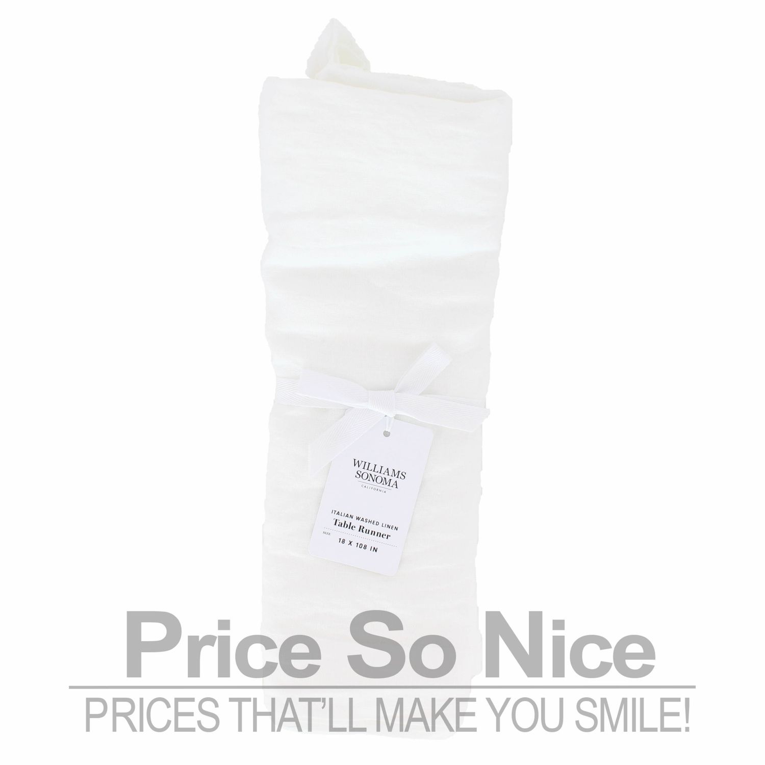 William Sonoma White Itilian Washed Linen Table Runner - 18x108 MSRP $80