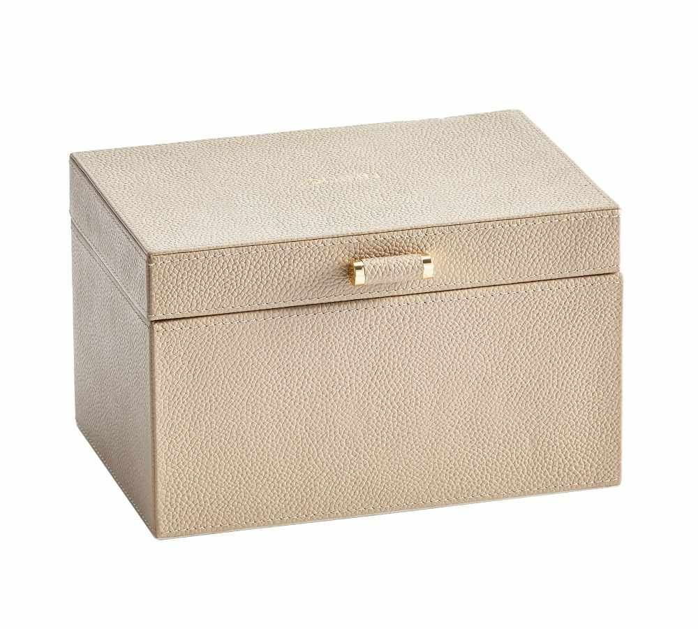 Pottery Barn Quinn Jewelry Box, Small 7.5 x 5.5&quot;x 4.75&quot;, Fawn, Foil Debossed MSR