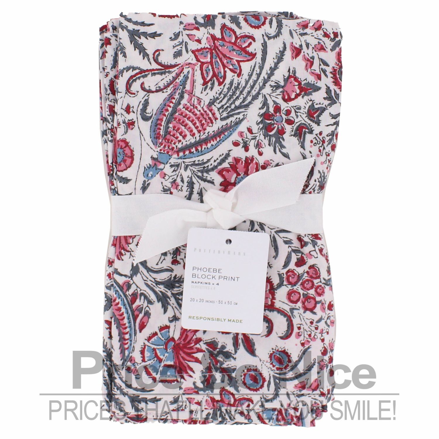 Pottery Barn Phoebe Block Print Napkins - Set of 4 MSRP $40