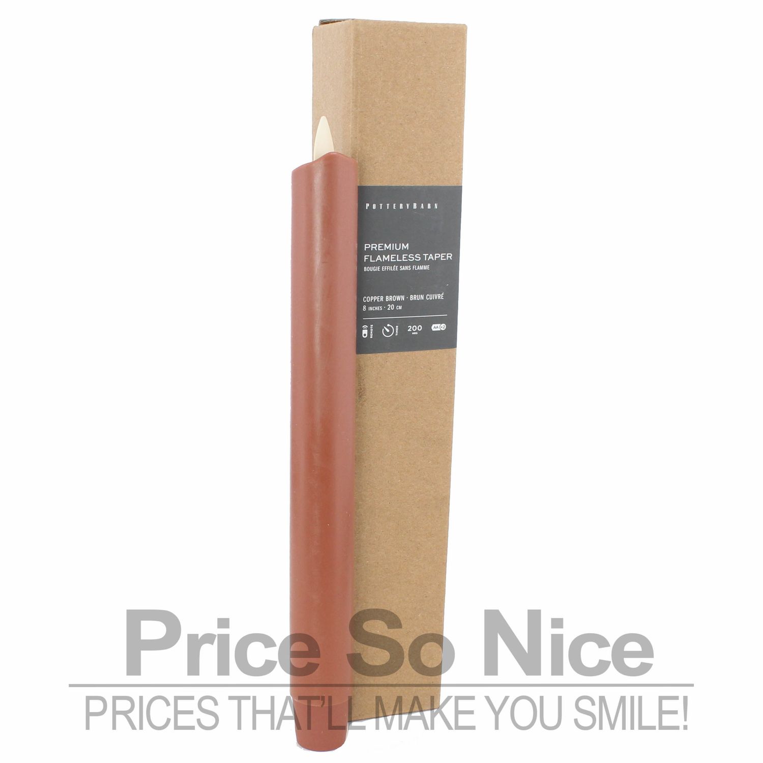 Pottery Barn Flickering Flameless Copper Brown Taper Candle - 8&quot; - MSRP $59