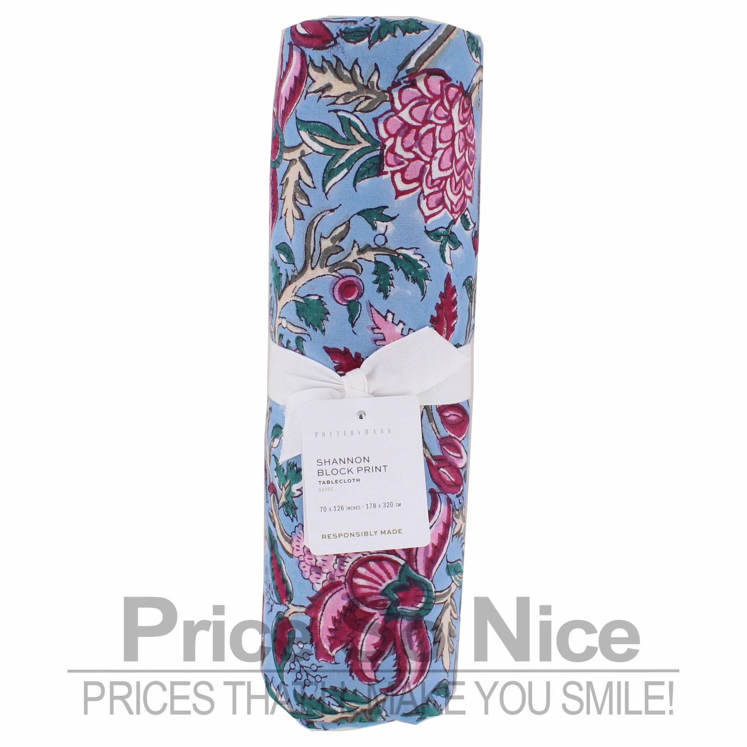 Pottery Barn Shannon Block Print 70x126&quot; Tablecloth MSRP $129