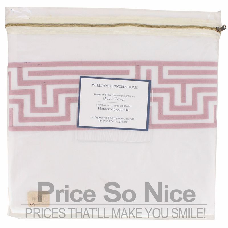 Williams Sonoma Home Regent Embroidered  Mauve Border Full/Queen Duvet Cover MSR