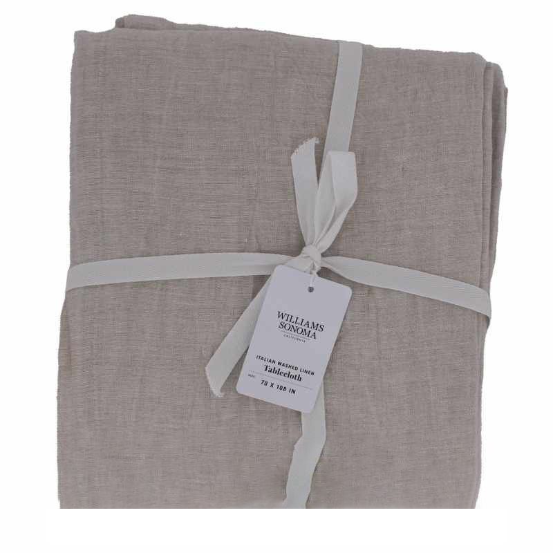 Williams Sonoma Italian Washed Linen Flax Tablecloth  70 x 108  MSRP $160