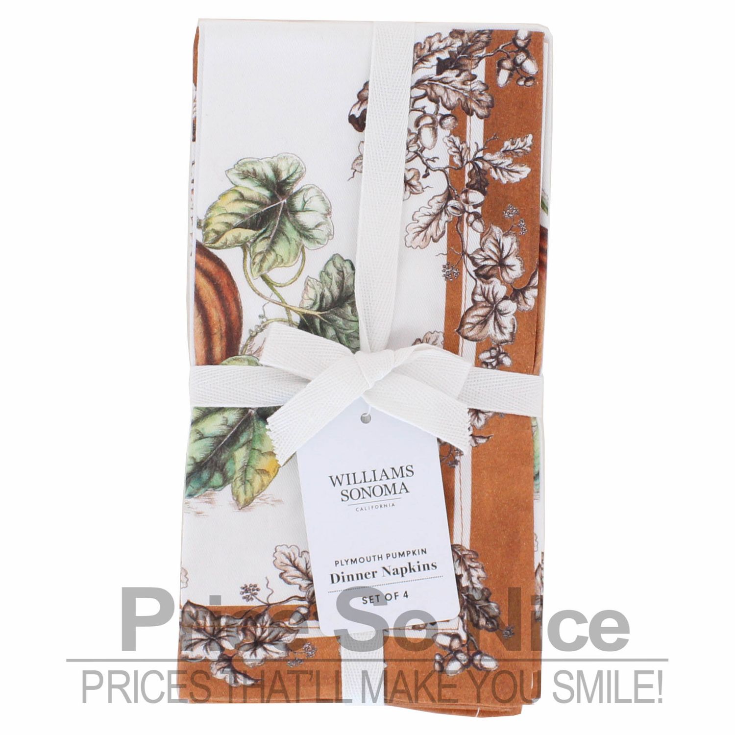 Williams Sonoma Plymouth Pumpkin Napkins, Set of 4 MSRP $40