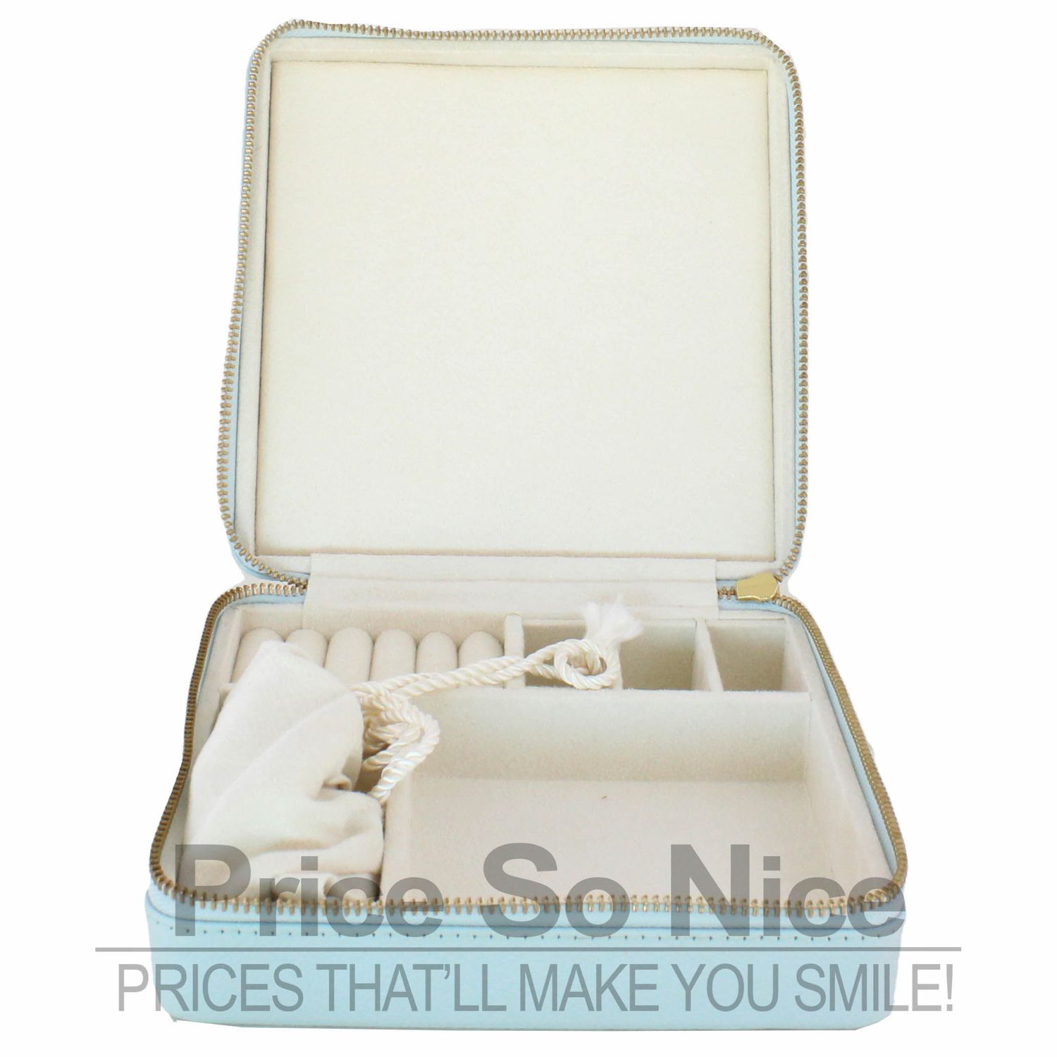Pottery Barn Quinn Square Jewelry Binder Travel Box 7x7x2.75&quot; -Light Blue