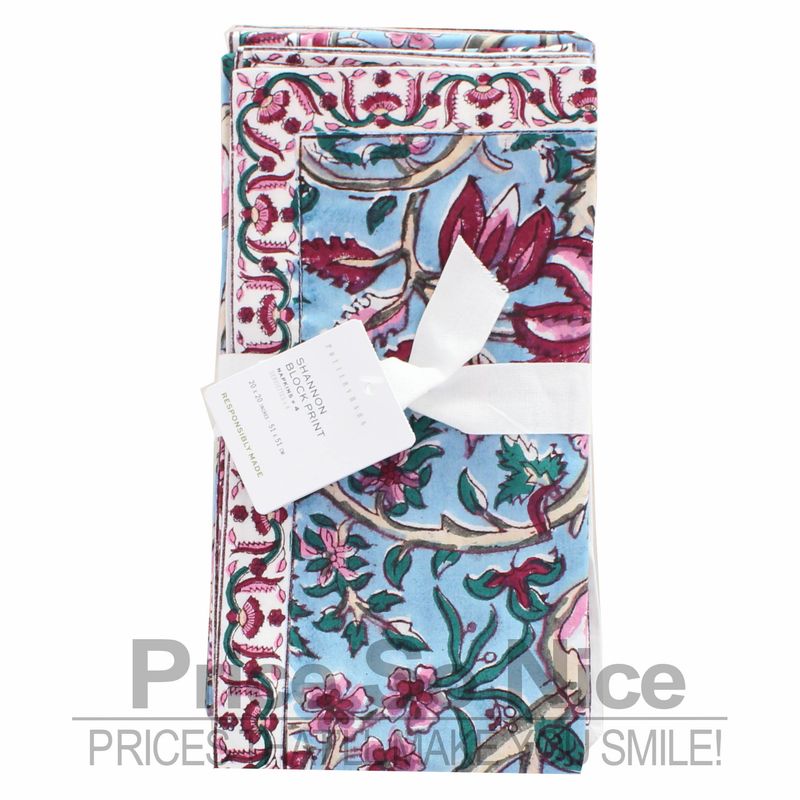 Pottery Barn Shannon Block Print Napkins, Set of 4 MSRP $40