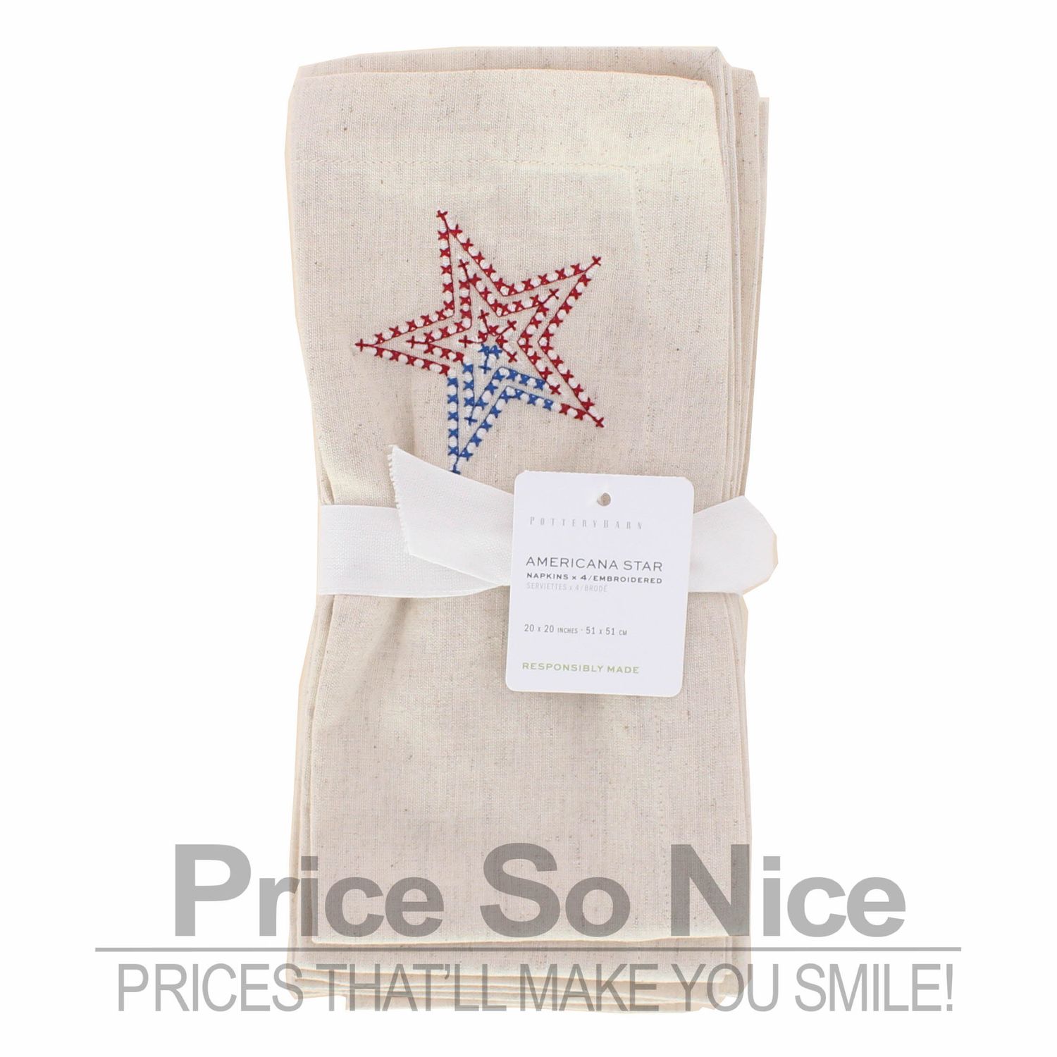 Pottery Barn Americana Star Napkins - Set of 4 MSRP $48.00