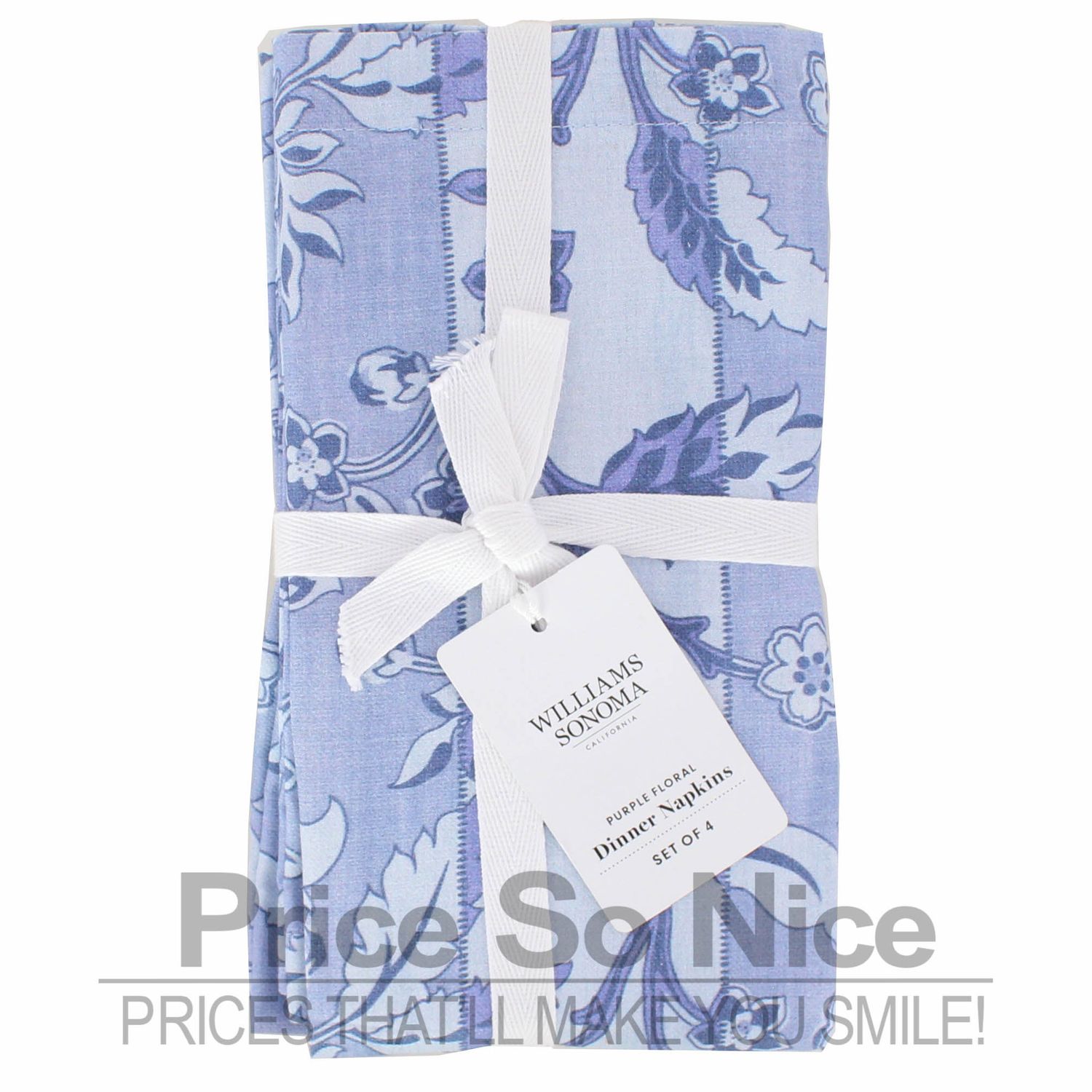 Williams Sonoma Purple Floral Napkins, Set of 4 MSRP $50