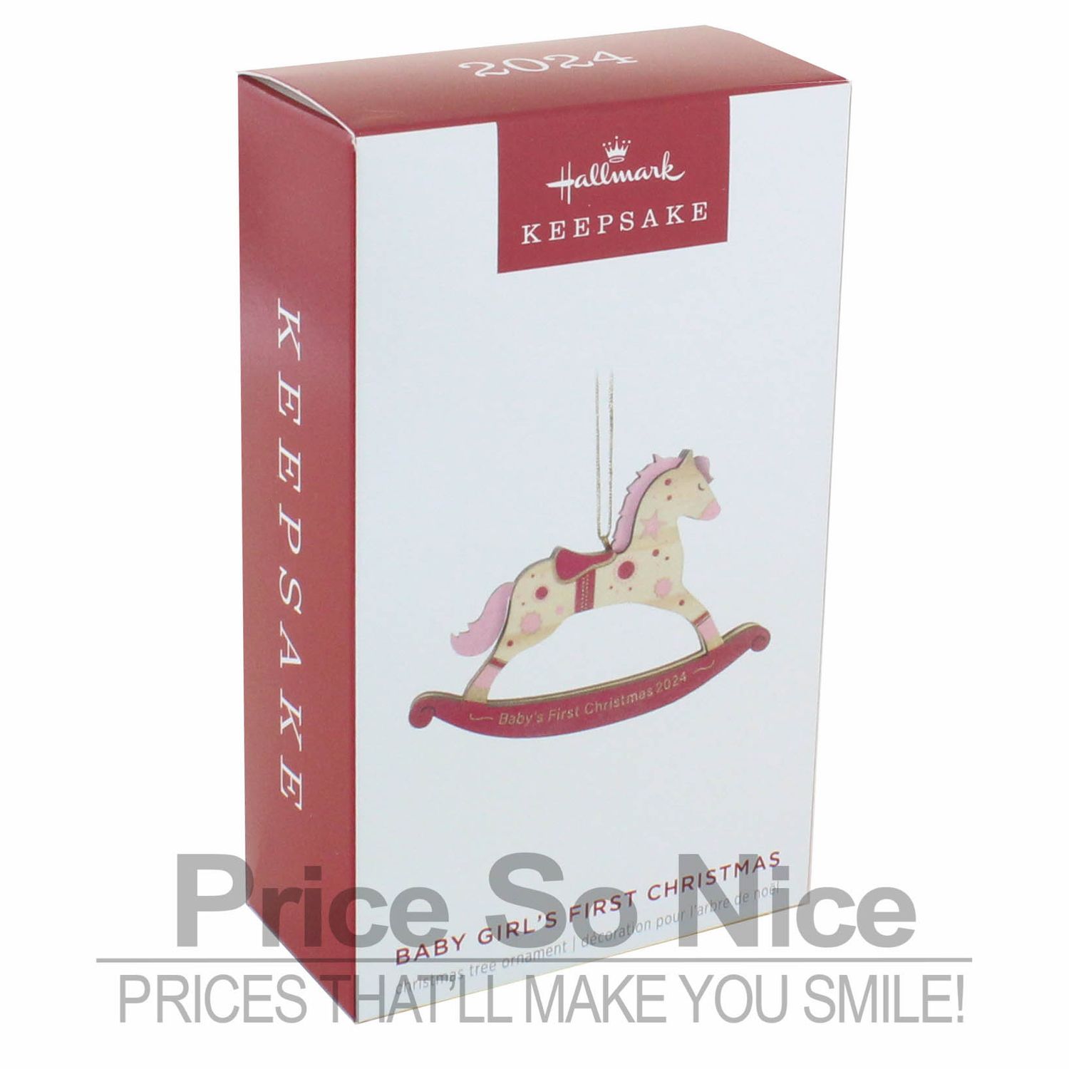 Hallmark 2024 Ornament Baby Girl&#39;s First Christmas Rocking Horse Wood Ornament
