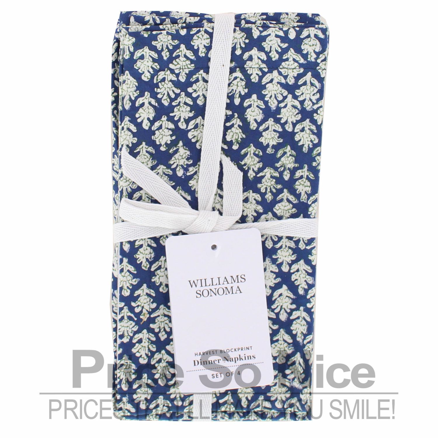 Williams Sonoma Harvest Block Print Navy Napkins, Set of 4 MSRP $50