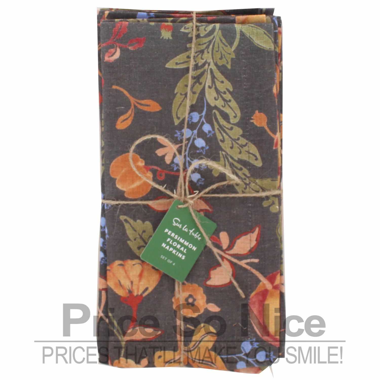 Sur La Table Persimmon Floral Napkins, Set of 4 - 20 x 20, Set of 4 MSRP $60