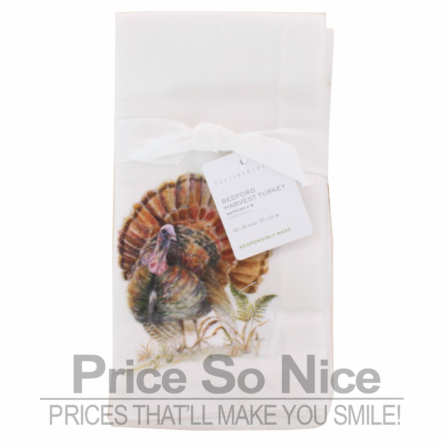 Pottery Barn Bedford Harvest Turkey Cotton/Linen Napkins - Set of 4 MSRP $48.00