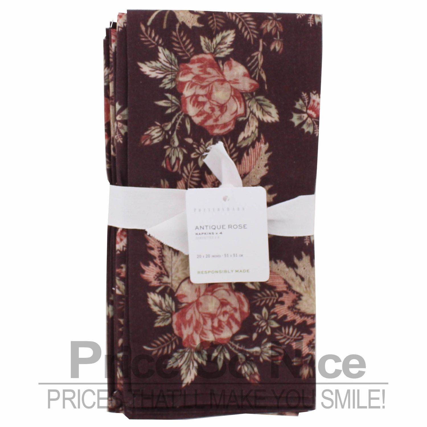 Pottery Barn Antique Rose Cotton Napkins - Set of 4 MSRP $48.00