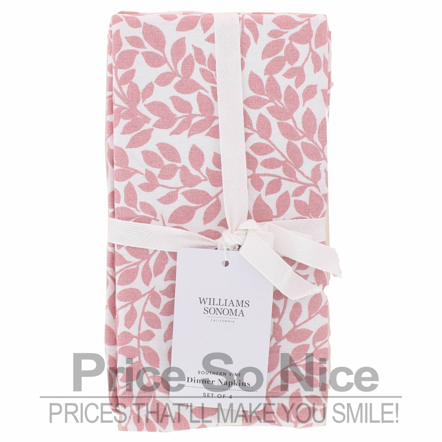 Williams Sonoma Southern Vine Pink Napkins - Set of 4 MSRP $40