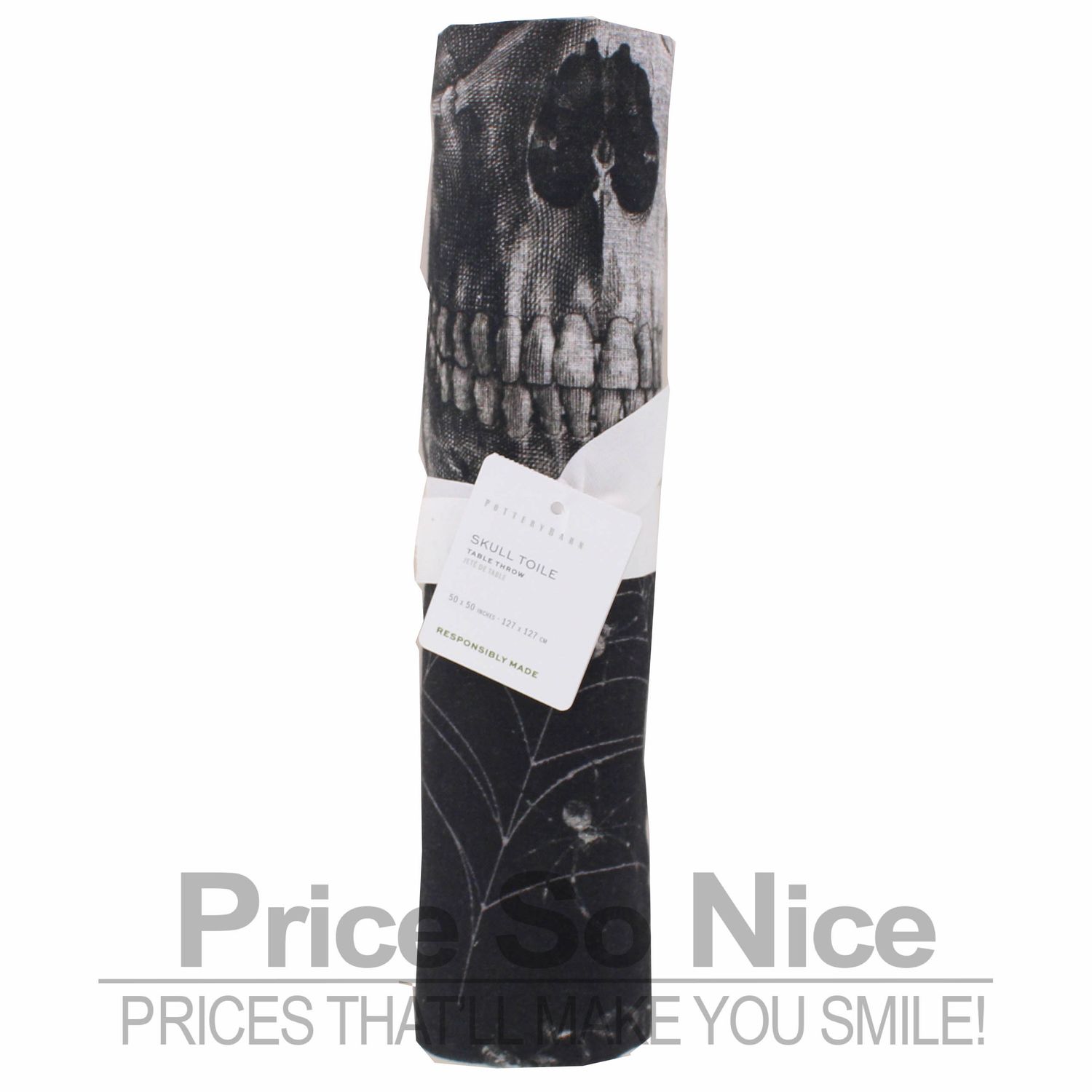 Pottery Barn Skull Toile Organic Cotton Table Throw 50&quot;x50&quot; MSRP $99
