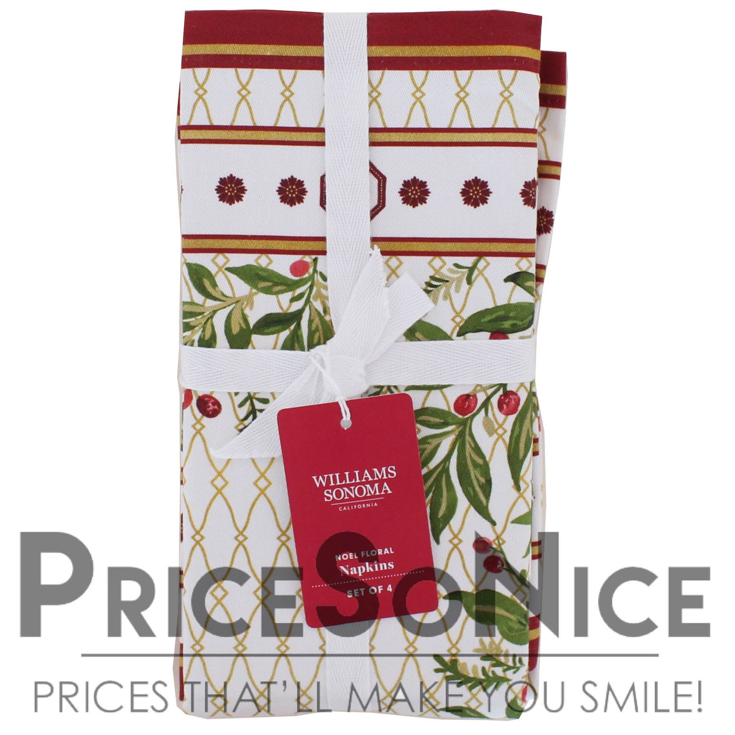 Williams Sonoma Noel Floral Napkins, Set of 4 MSRP $60