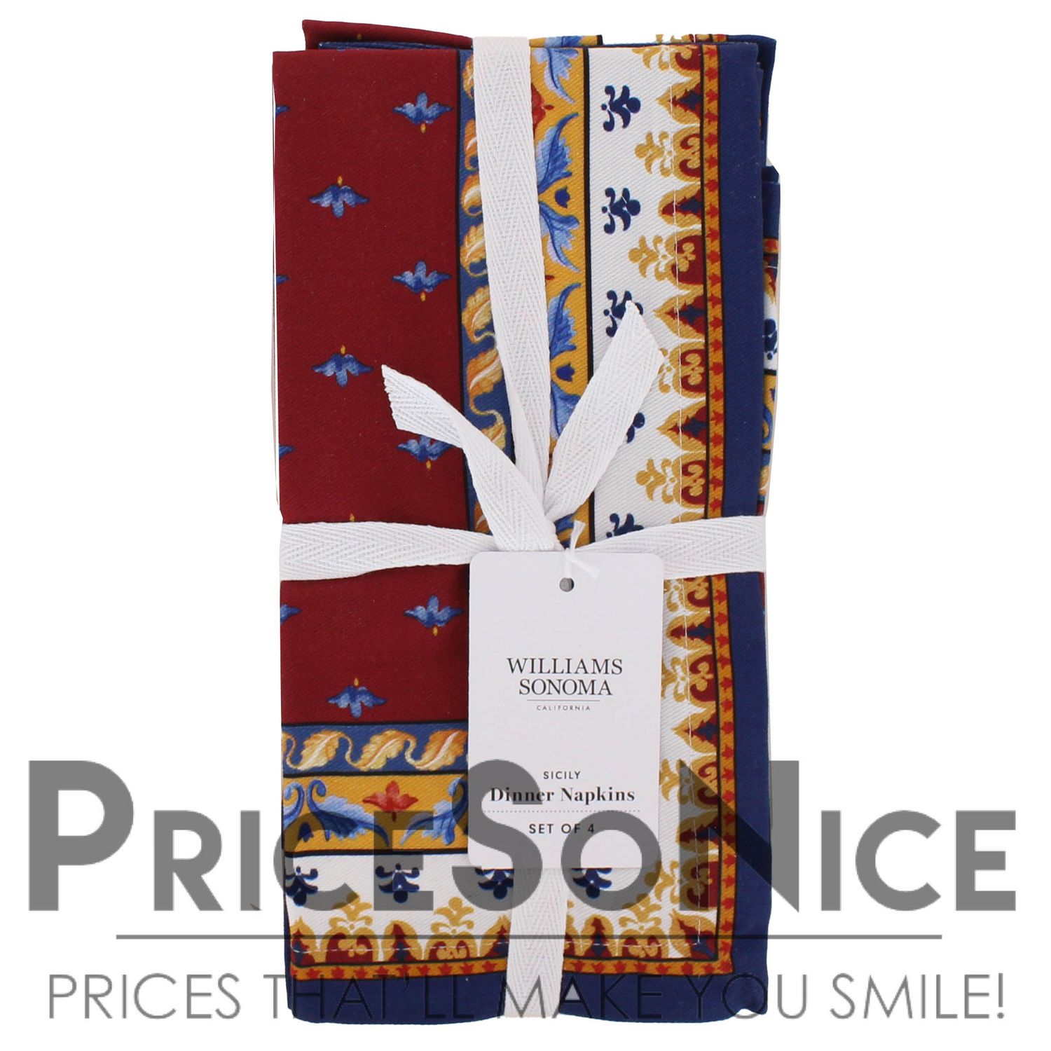 Williams Sonoma Sicily Red Cotton Napkins, Set of 4, MSRP $50