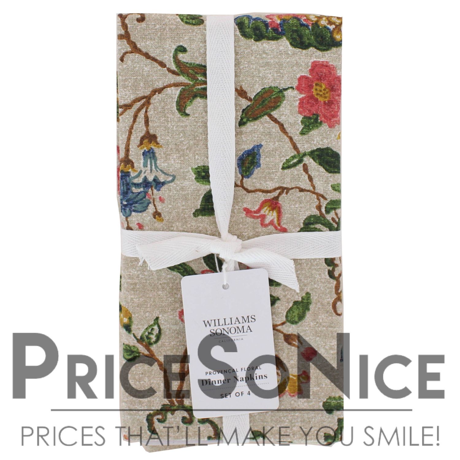 Williams Sonoma Provencal Floral Dinner Napkins, Set of 4 MSRP $50