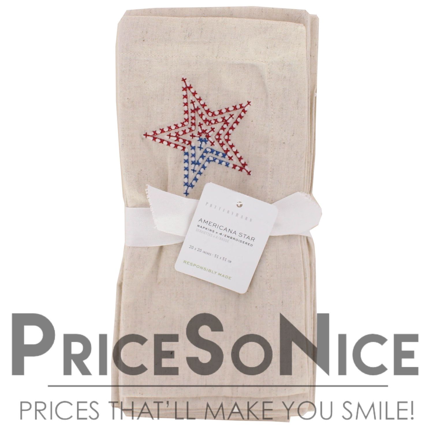 Pottery Barn Americana Star Napkins - Set of 4 MSRP $48.00